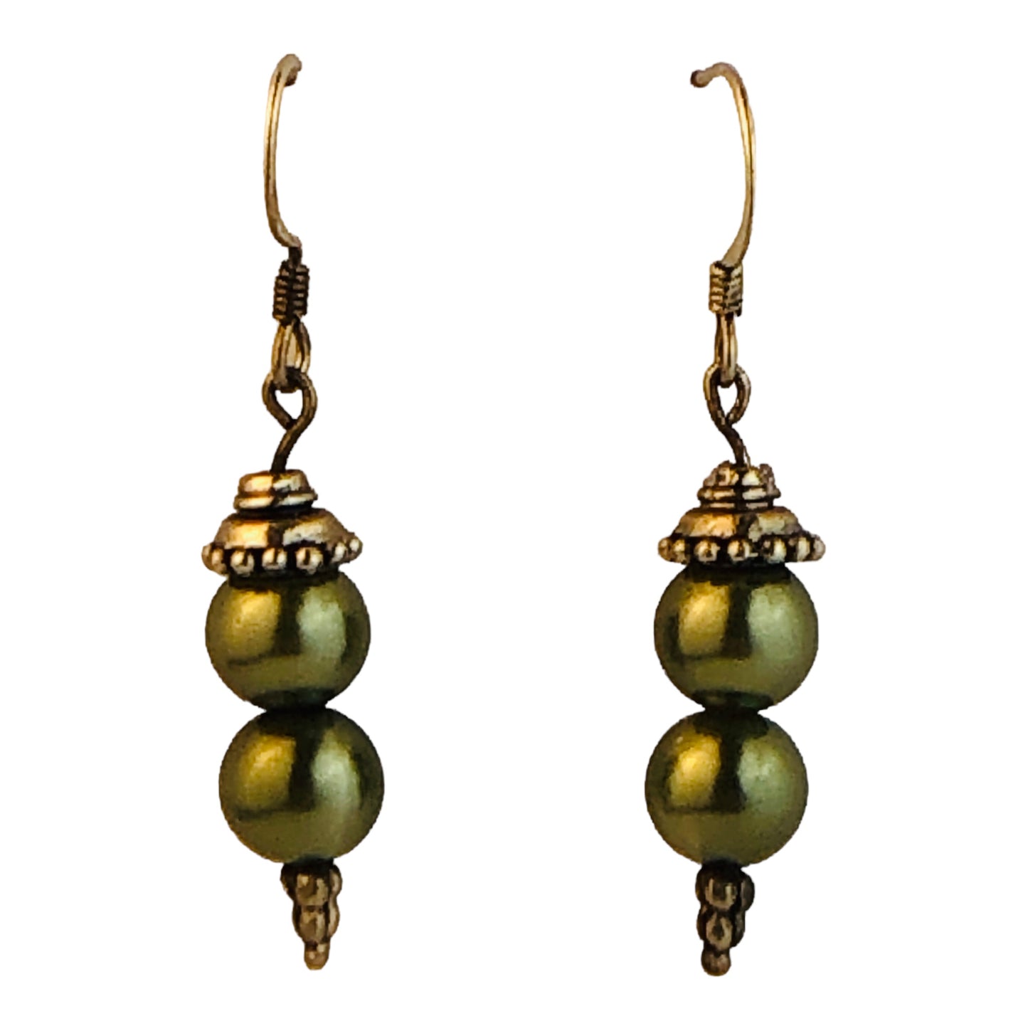 22716 - Metallic Green Bead Earrings with Shimmering Beads and Metallic Finish |Clear-65|