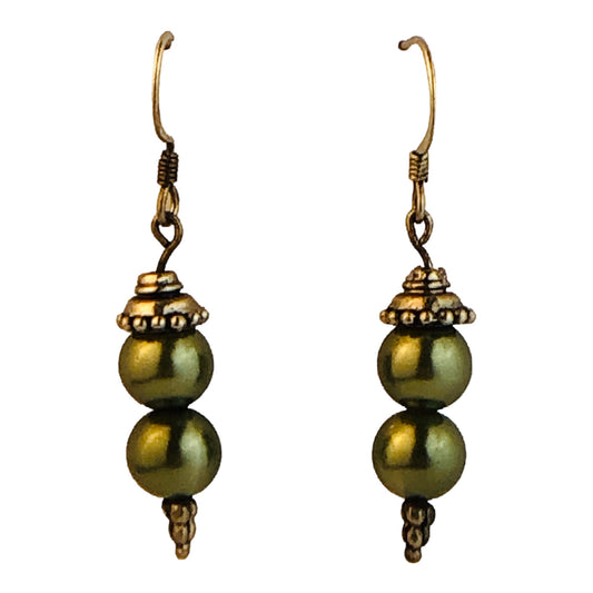 22716 - Metallic Green Bead Earrings with Shimmering Beads and Metallic Finish |Clear-65|