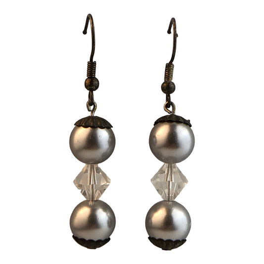 22723 - Elegant Silver Bead French Hook Earring with 2 Inch Length for Women |Clear-65|