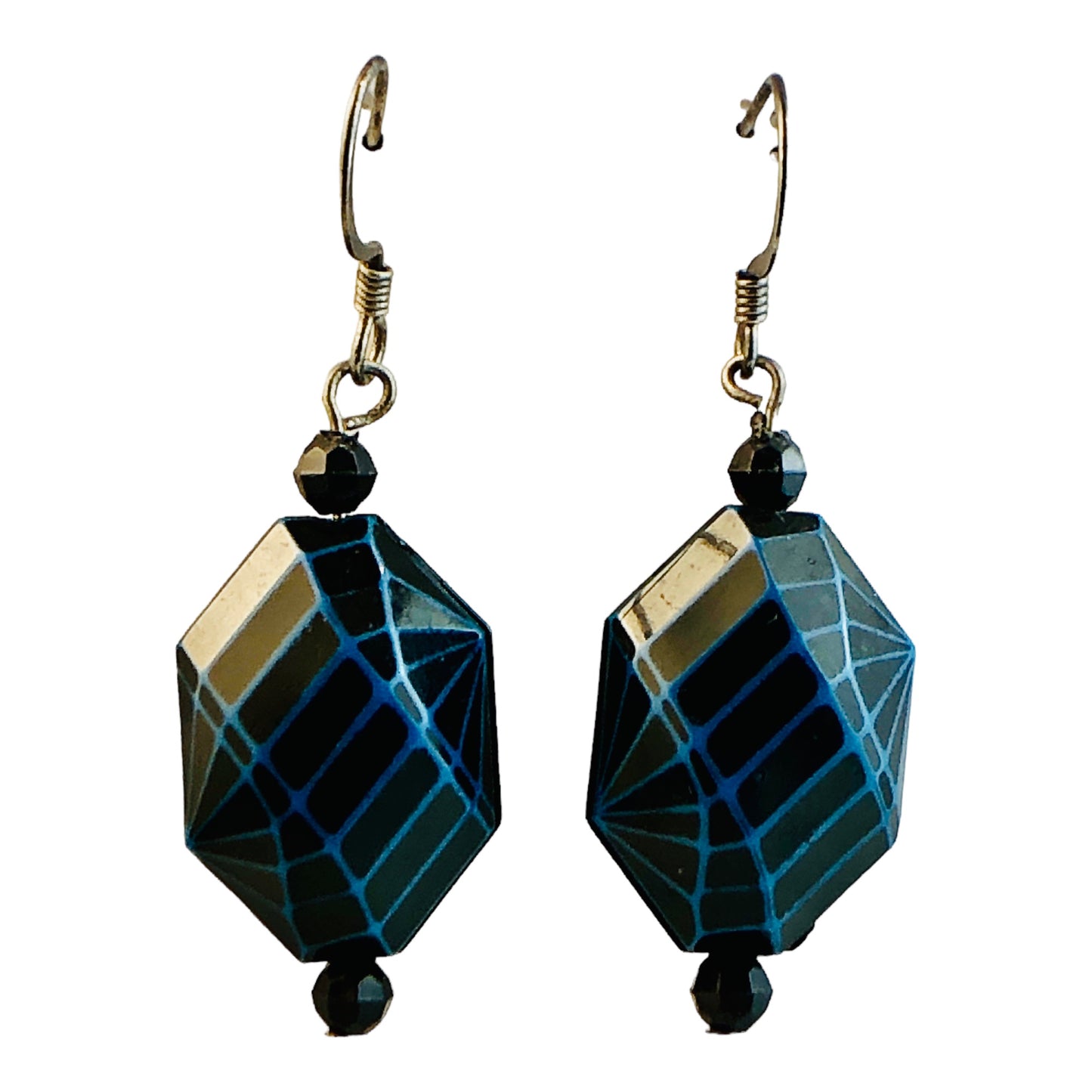 22726 - Stunning Captivating 2 Inch Black and Blue Bead Earrings with Chic Design |Clear-65|