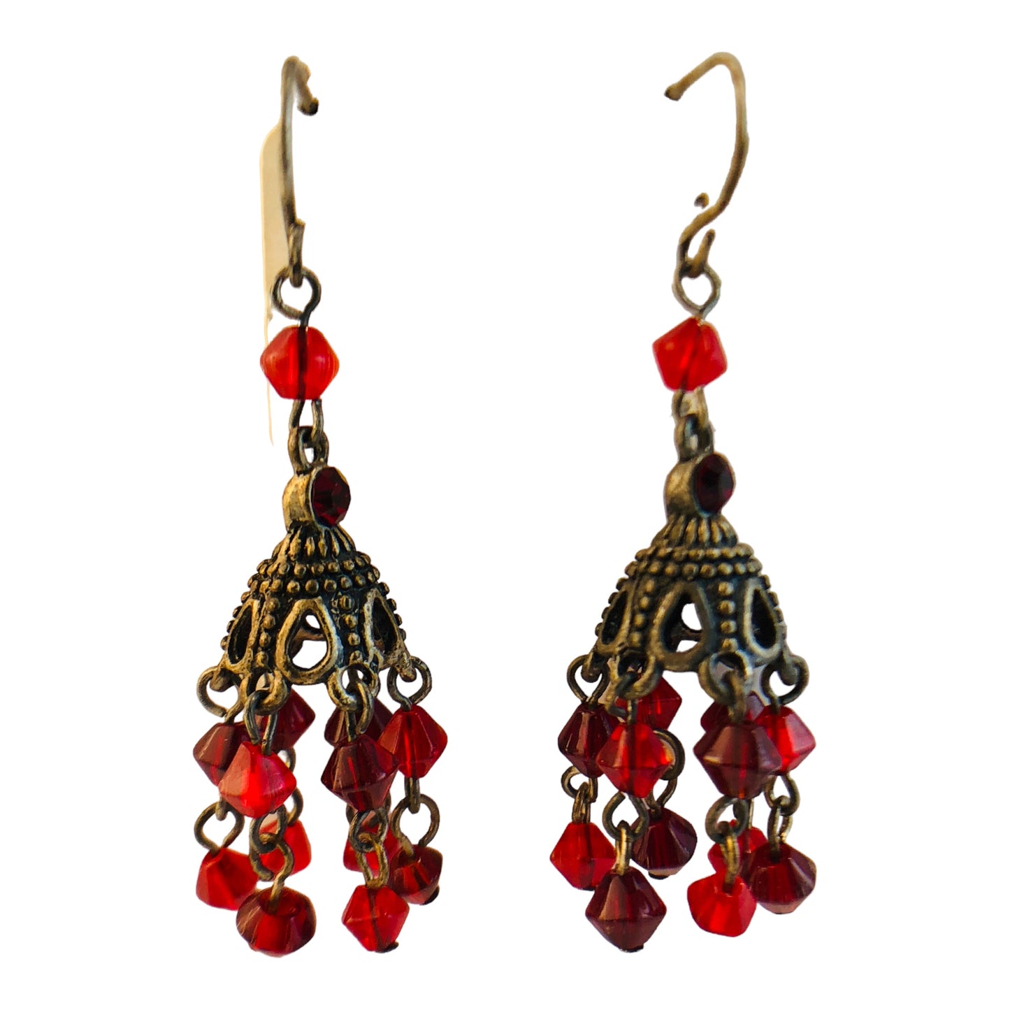 22737 - Elegant Red Bead Bell Shape Drop Earrings with Bells |Clear-65|