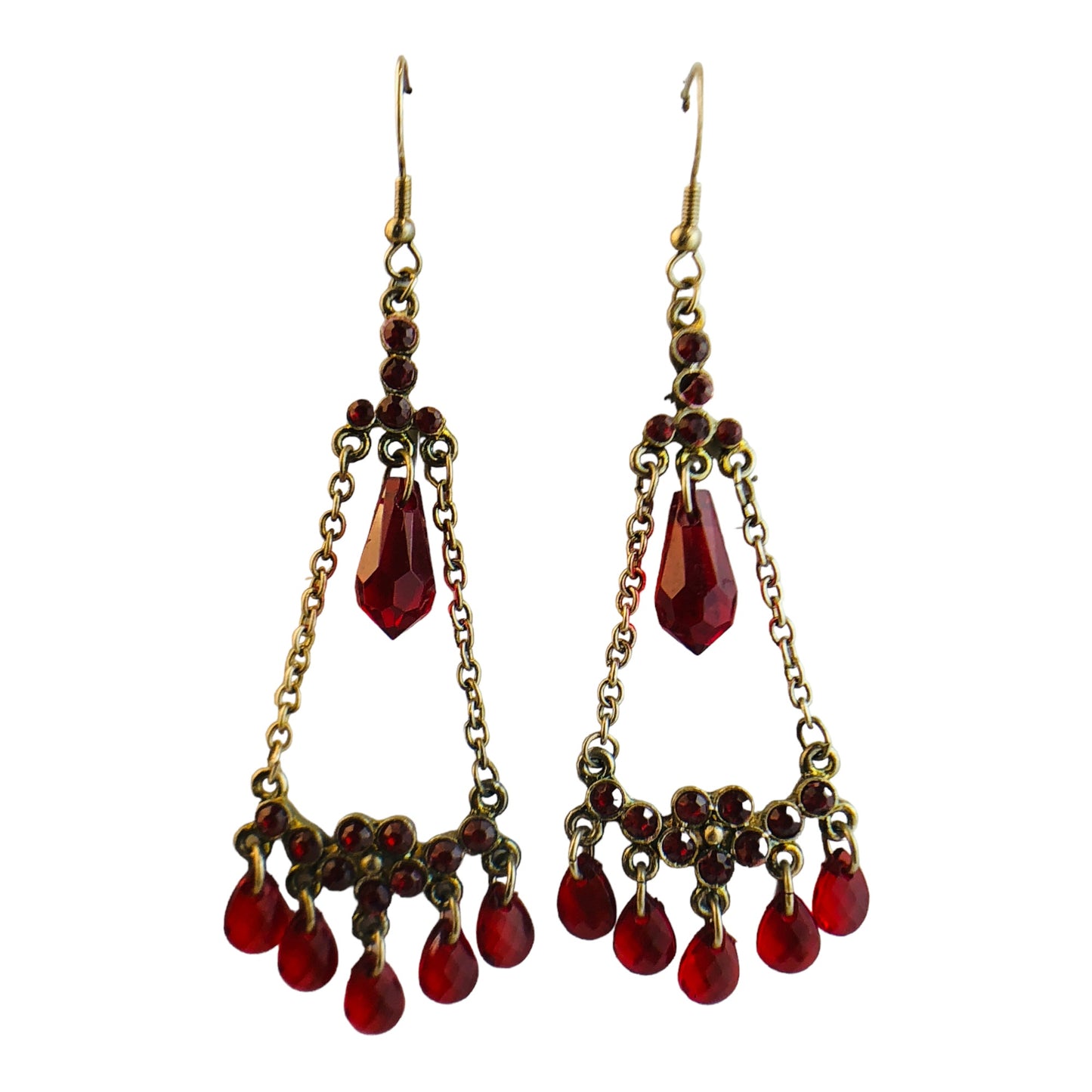 22738 - Elegant Red Chandelier Hook Earrings in Clear Design with 3.5 Inch Length |65|