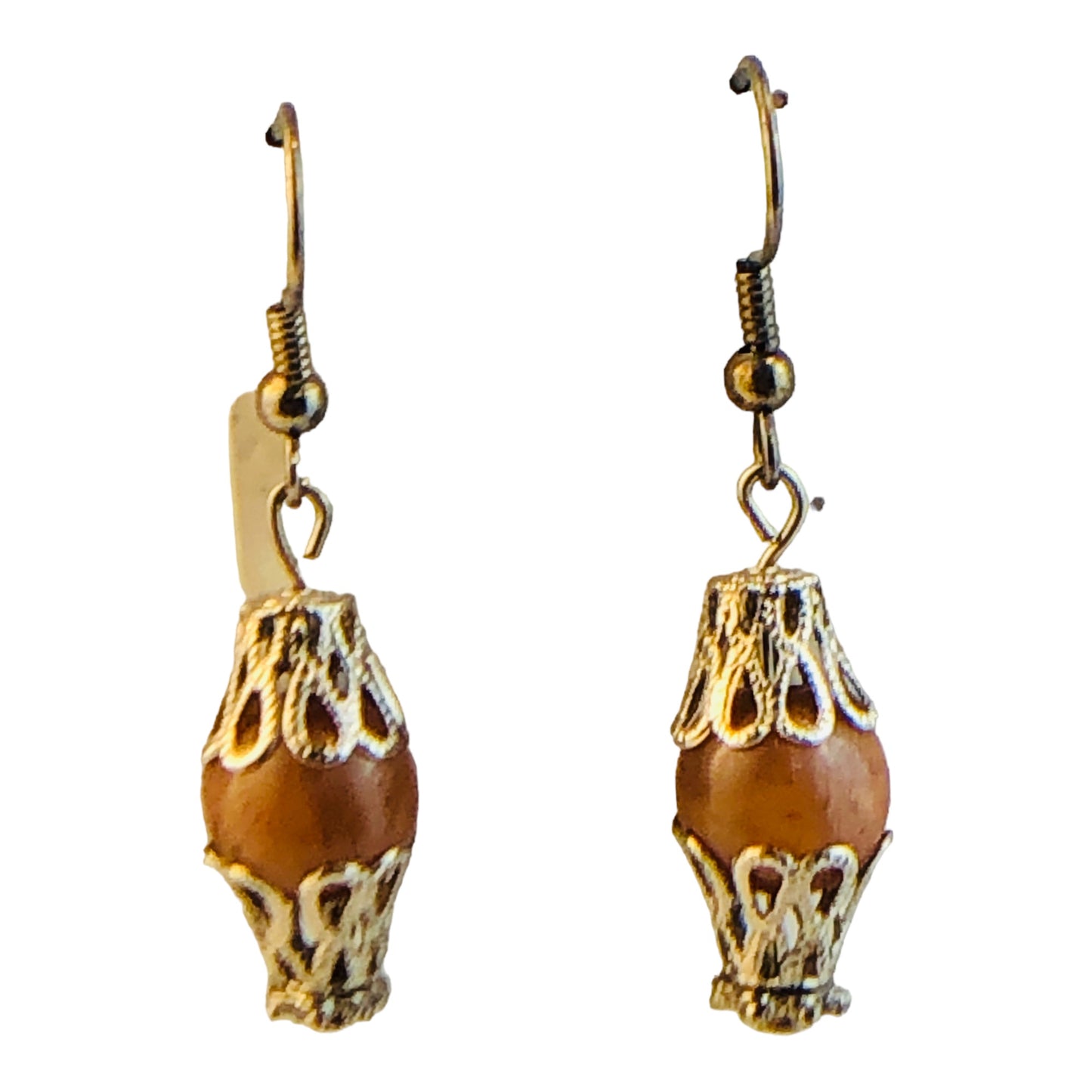 22755 - 1.5" Elegant Brown and Silver Ball Earrings with Shimmering Accents |Clear-65|