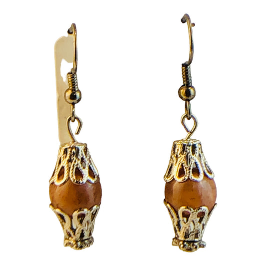 22755 - 1.5" Elegant Brown and Silver Ball Earrings with Shimmering Accents |Clear-65|