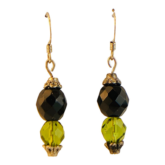22764 - 1.5" Stylish Black Green Silver Bead Earring with Intricate Design |Clear-65|