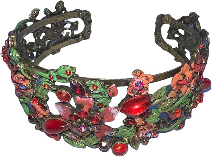 22871 - Hand-Painted Red and Green Vibrant Elegantly Crafted Bracelet with Artisanal Design |