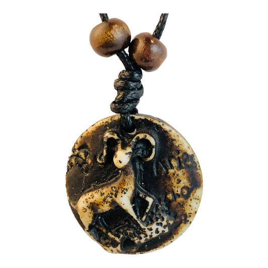 23228 - Aries ZODIAC Rustic Style Necklace With Weathered Bronze Disc Pendant |Clear-195|