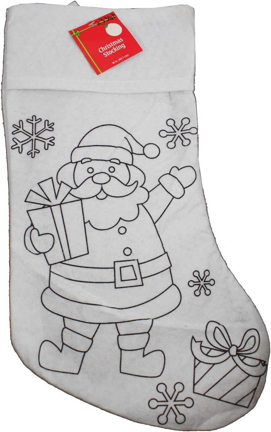 23361 - 18-Inch White Diy Christmas Stocking With Delightful Santa Design |Pod 2-54|