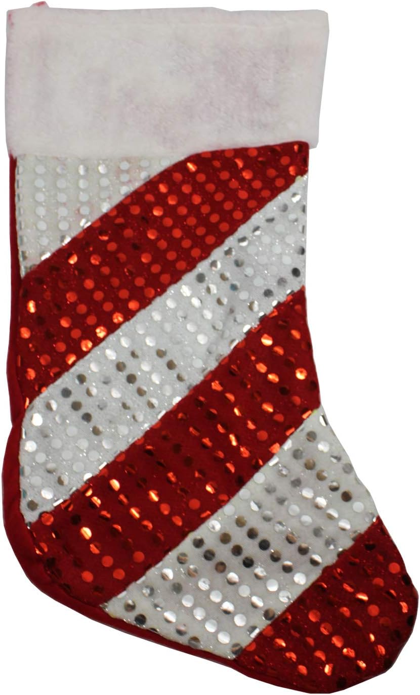 23365 - 15-Inch Silver and Red Sequin Christmas Stocking |Pod 2-54|
