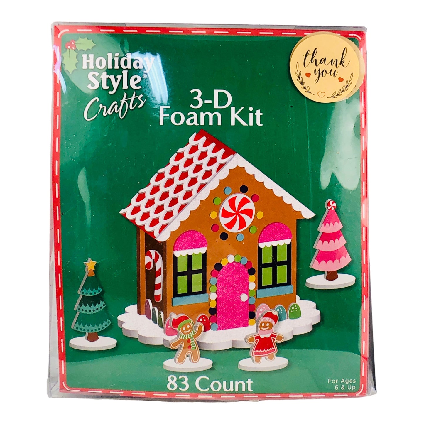 24043 - SET OF FIVE 17x18" Holiday Style 3D Foam Kit 83 ct - GINGERBREAD HOUSE CRAFT |8-10|