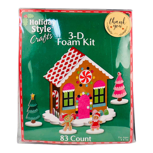 24043 - Set of Five 17x18" Holiday Style 3D Foam Kit 83 ct - Gingerbread House Craft |8-10|