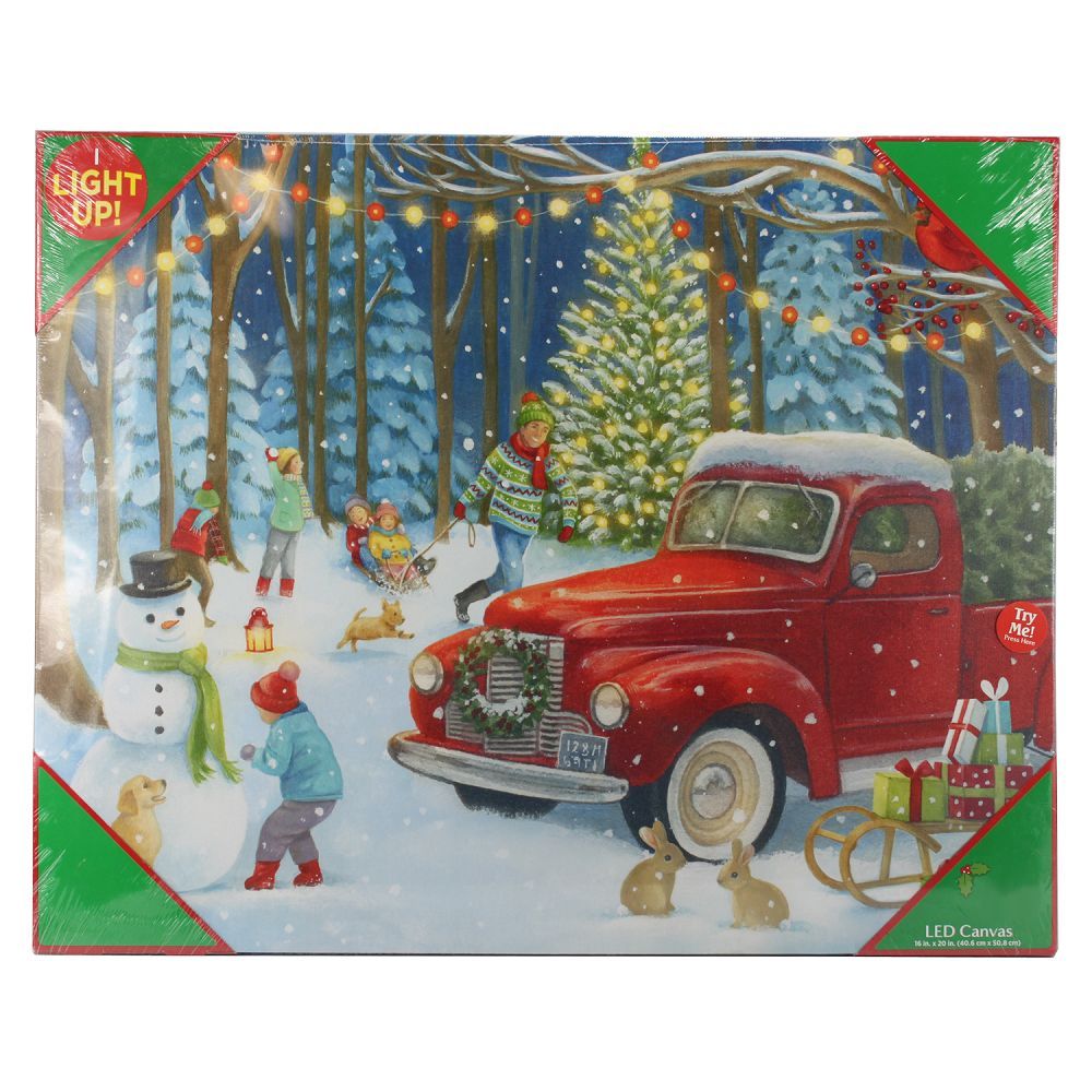 24289 - Red Truck & Family Xmas 16x20" Canvas |16-21|