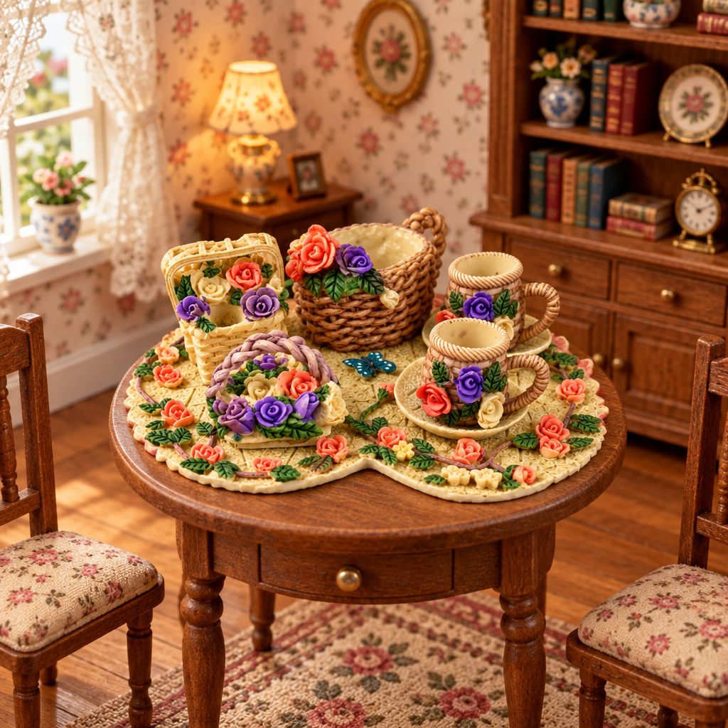 24914 - 6" Ceramic Basket & Flower Mini Tea Set |TBD|