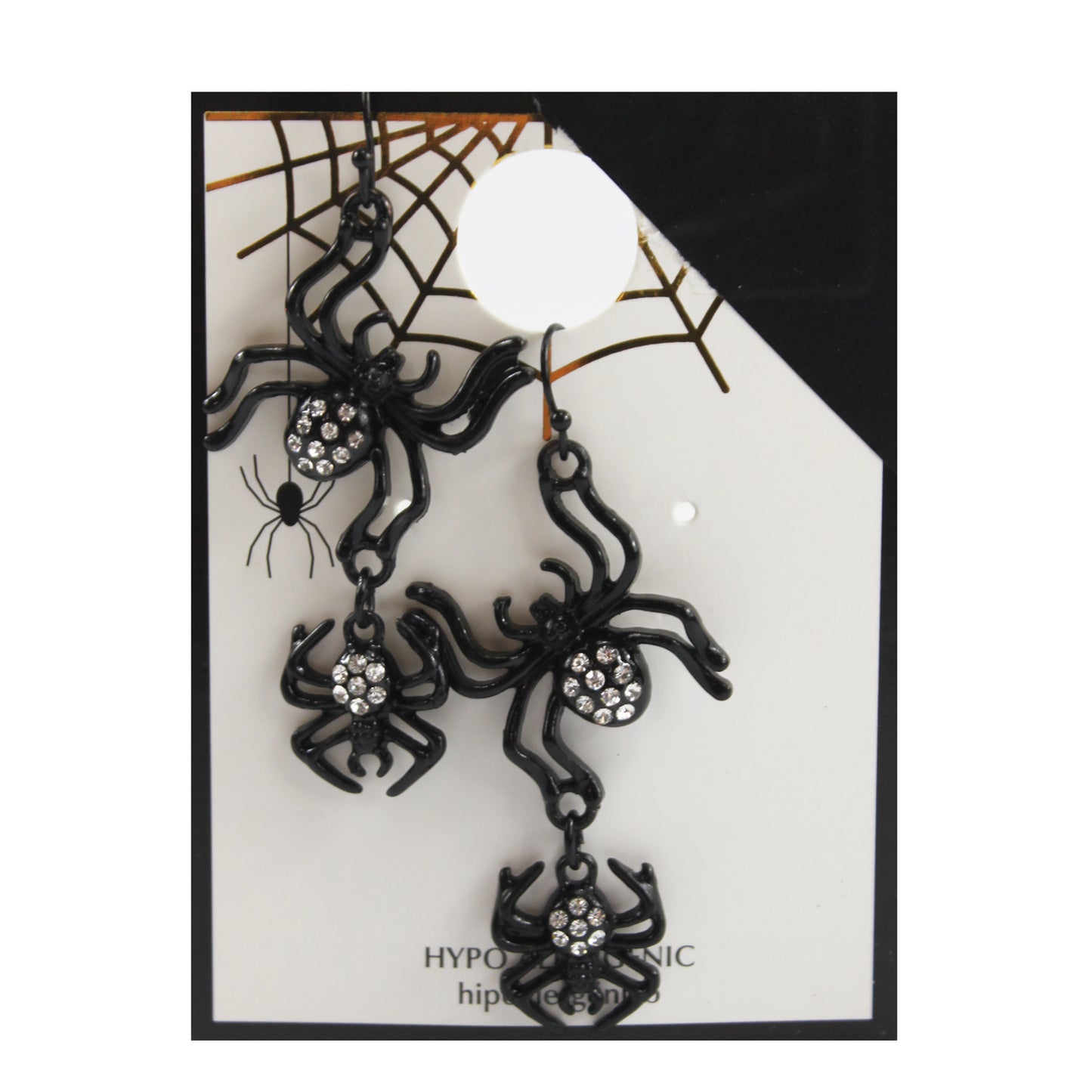 25078 - Earrings Black Spiders w/Crystal - |Clear-158|