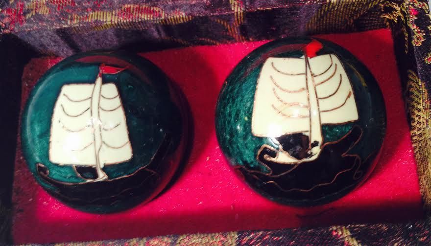 2509 - Large Blue Chinese Health Exercise Stress Baoding Balls Relaxation Therapy with Sail Boat - 7-31 CN - ULTIMATE