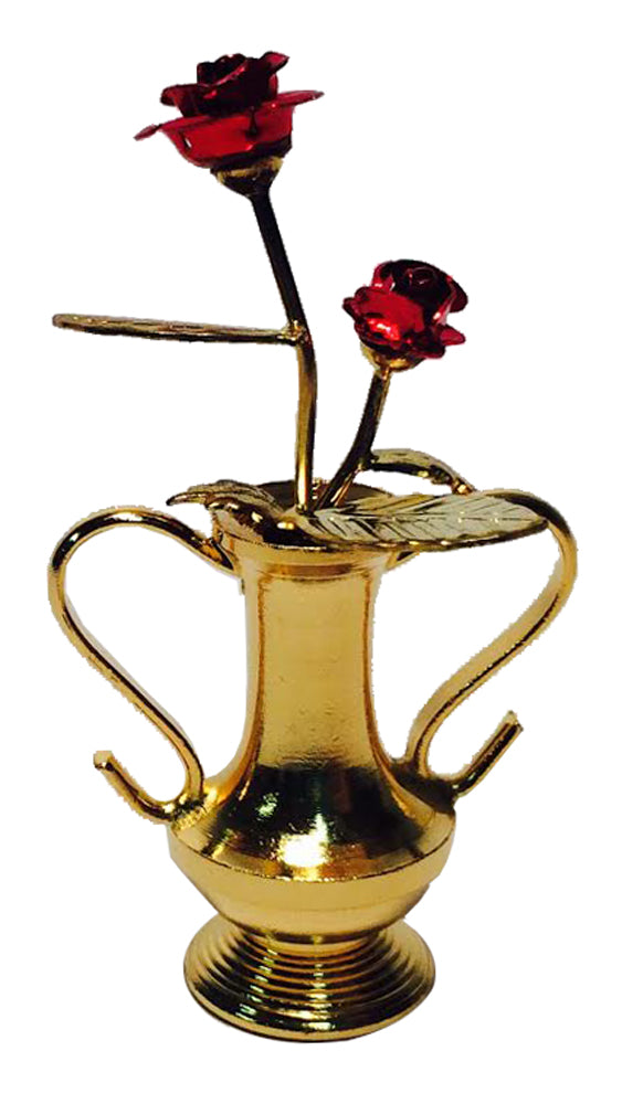 2530 - 1.5" Brass Dollhouse Vase Roses - |5-12|