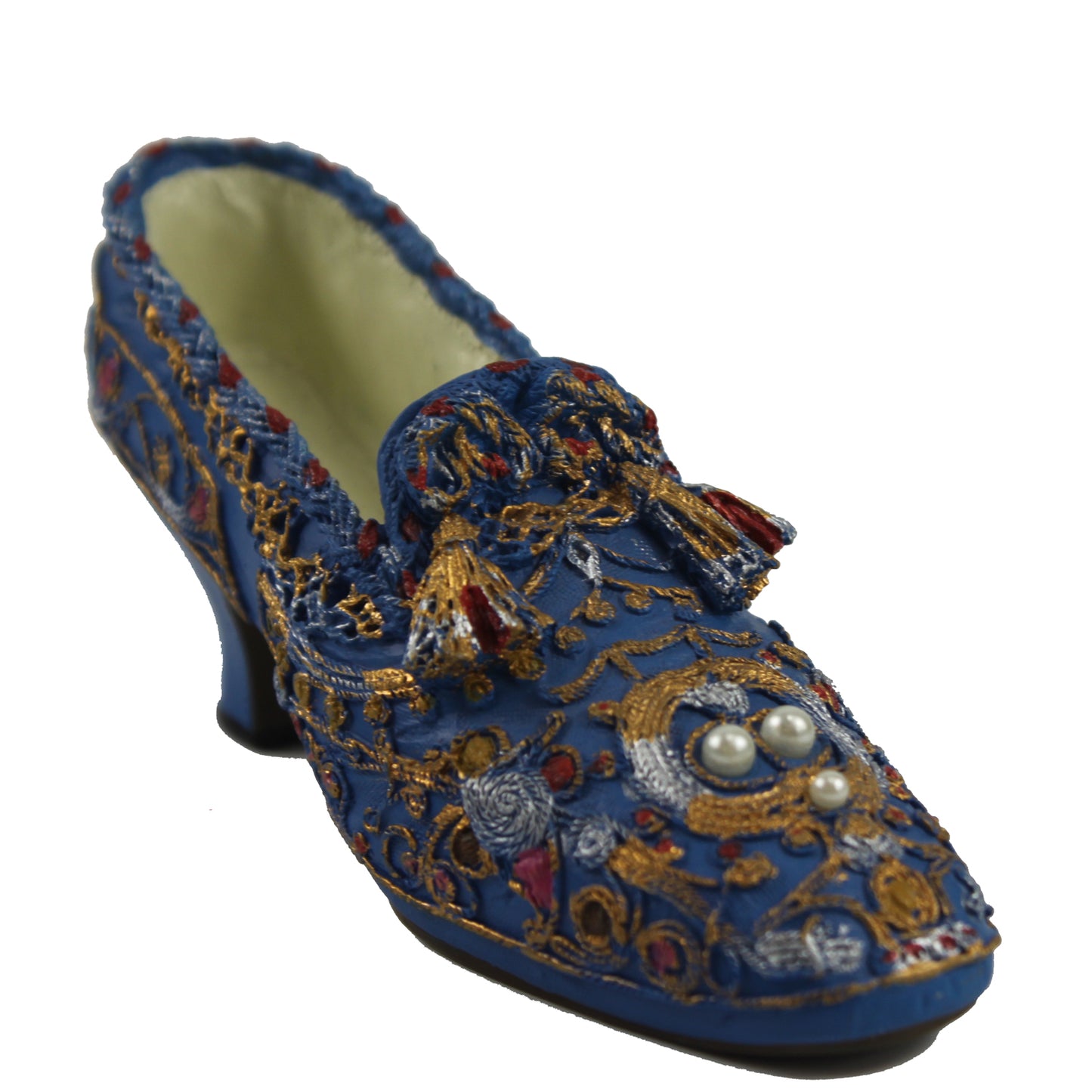 25712 - 4.5" Blue High Heel Shoe Figurine with Elegant Pearl Accents |1-27|