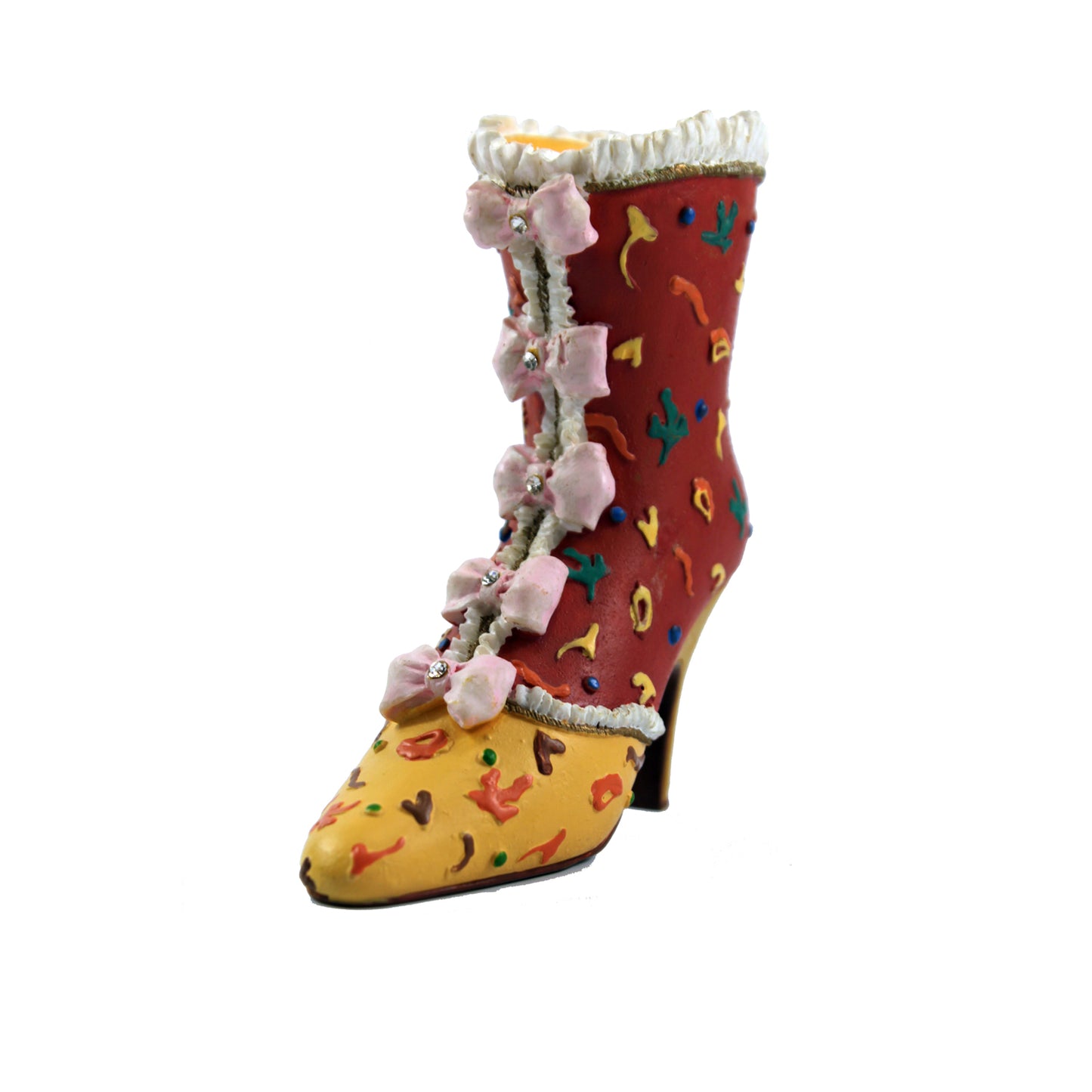 25743 - Vibrant 4" Two-Tone Boot Statue featuring Five Decorative Pink Bows |1-27|