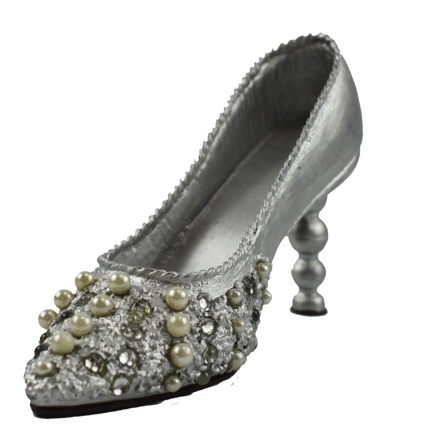 25754 - 4" Victorian-Style Silver & Pearl High Heel Shoe |1-27|