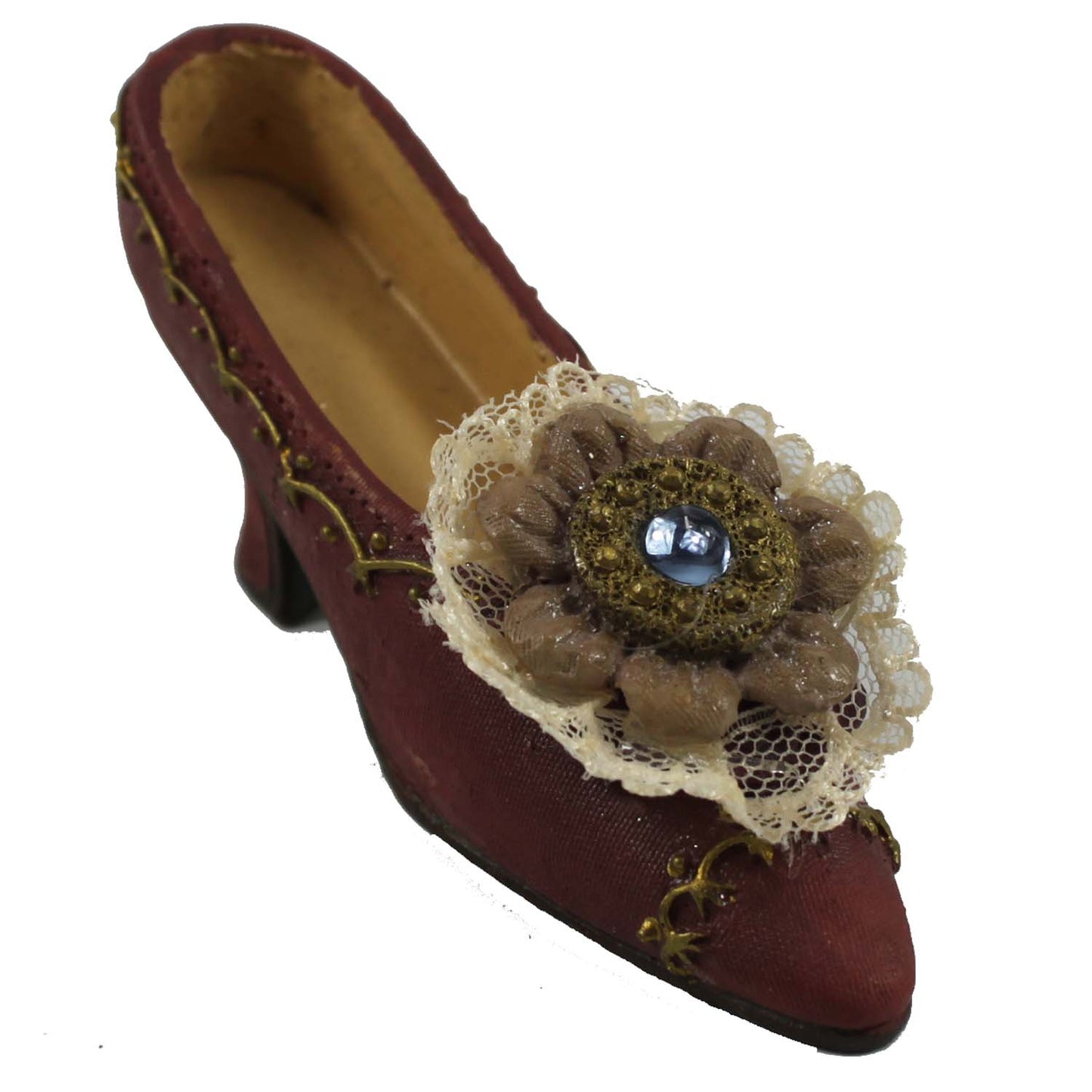 25762 - 4" Red Shoe with Flower Design and Zipper Decor |1-27|