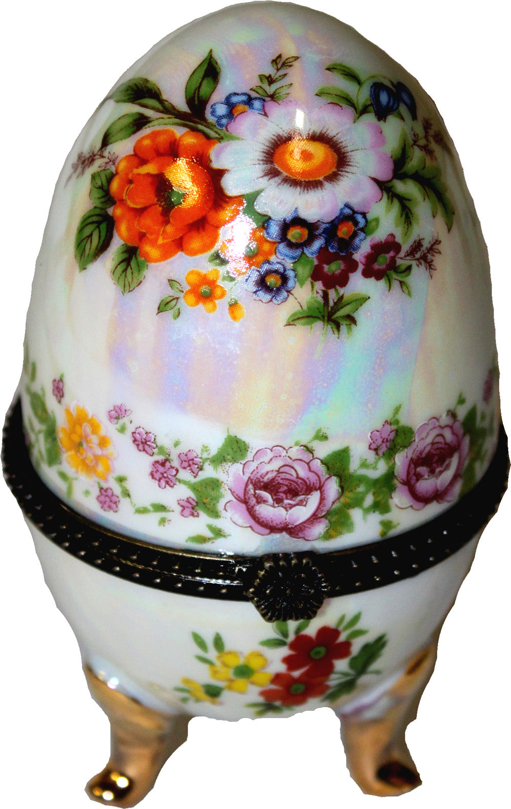2755 - Shimmering 4" Iridescent Egg Box: Vibrant Multicolor Floral Design - |14-34|