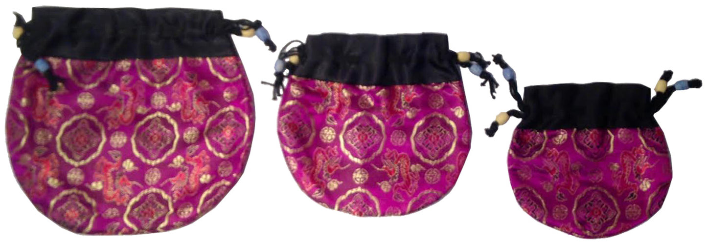2758 - 3pc Purple Satin Drawstring Purses |17-19|