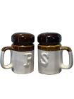 2775 - 4.5 Inch Large Brown and White Ceramic Salt and Pepper Shakers Set for Kitchen |4-26|