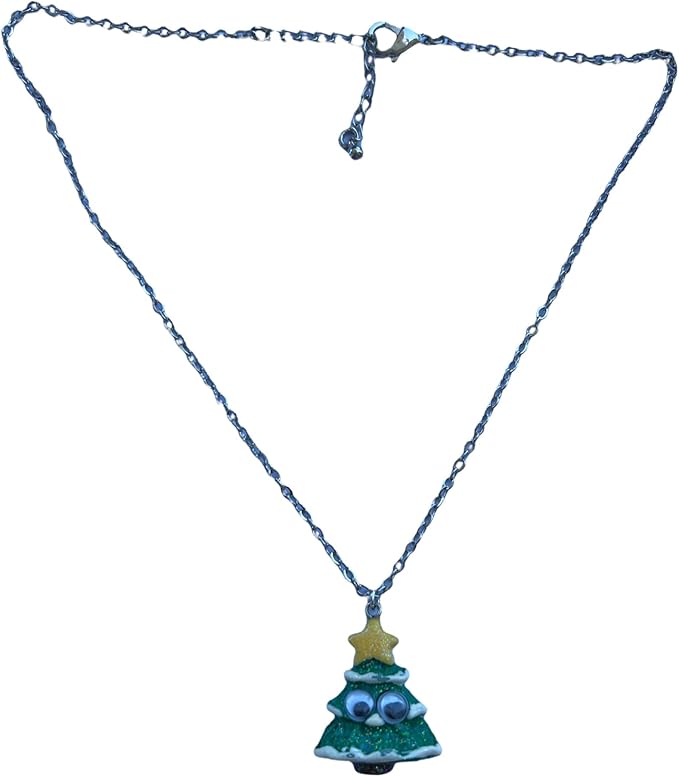 28584 - Googly Eye Xmas Tree Necklace with Festive Design and Googly Eyes, 17"-19" Length |Clear-178|