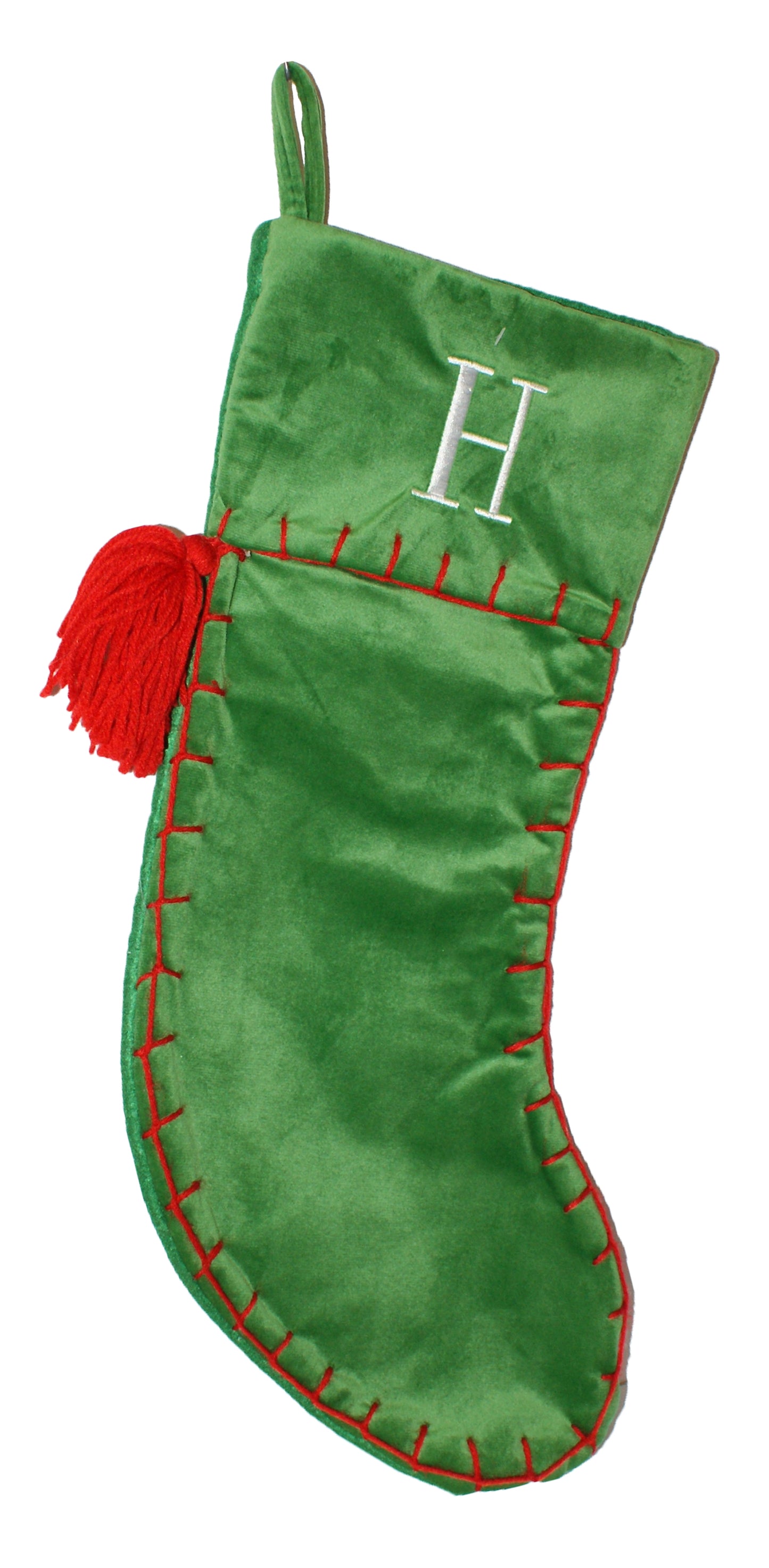 29269 - Green Velvet 19" Christmas Stocking Initial ‘H’ |Pod 2-53|
