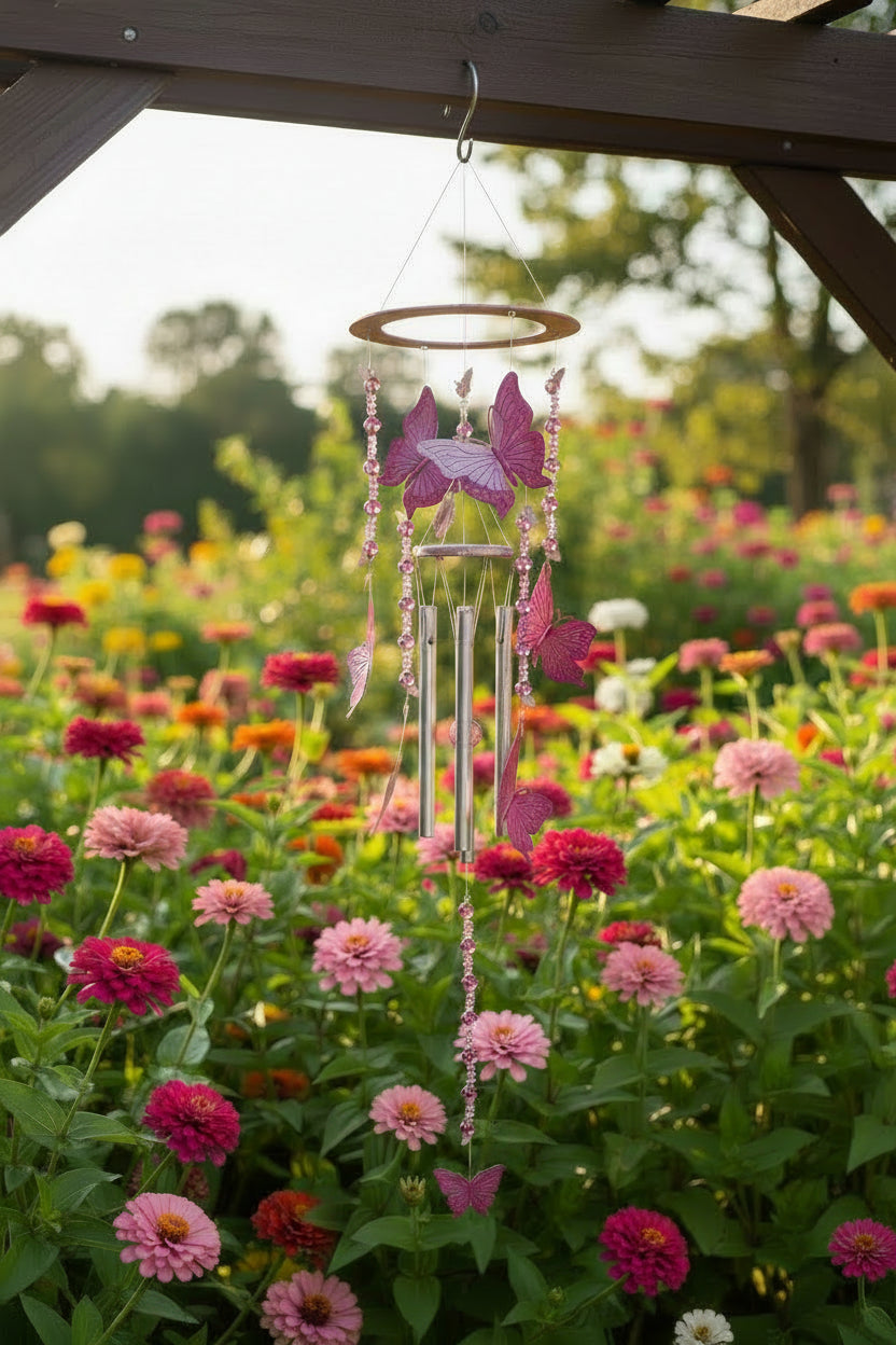 29766 - Pink 15" Butterfly Windchime |G-7|