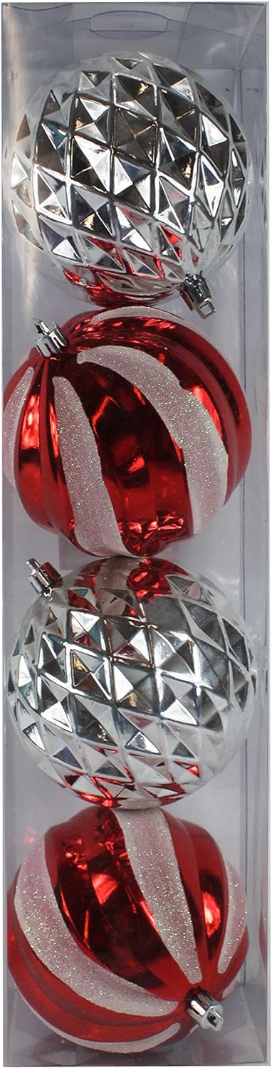 2998 - Silver Red 4 ct Ball Ornament - |Pod 1-76|