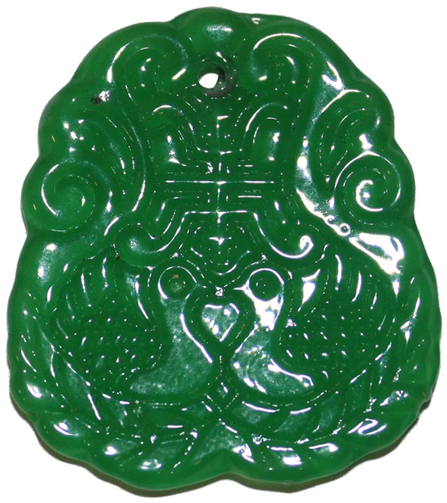 3036 - Jade Real Gr Two Peacock Pendant - |Clear-142|