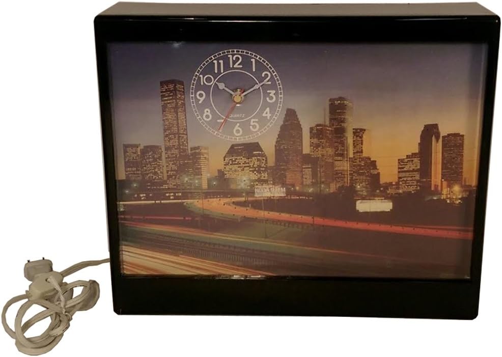3107 - 10X12" LIGHTED Downtown Houston Fiber Clock |14-36|