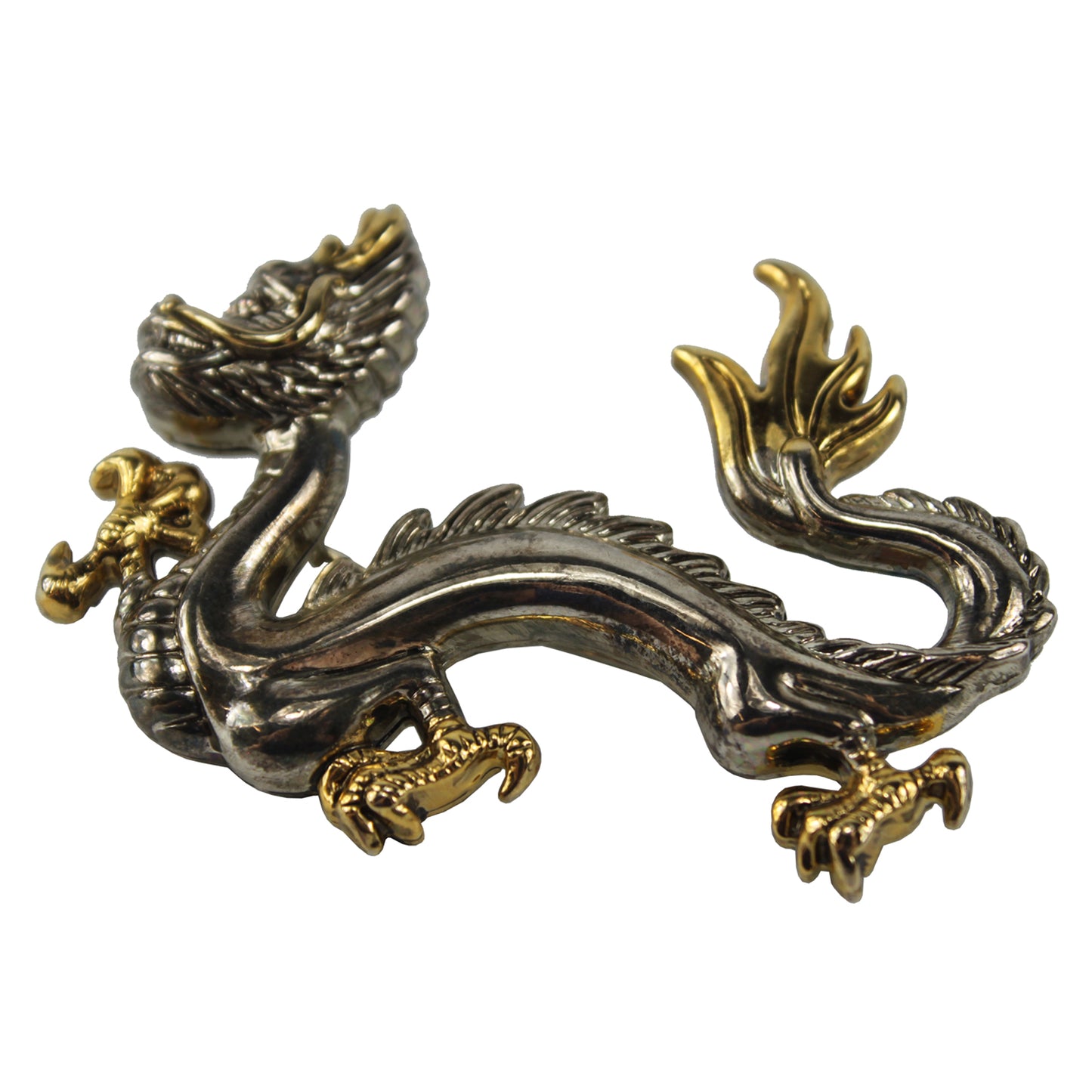 3237 - Silver Gold Dragon Brooch Pin - |Clear-26|