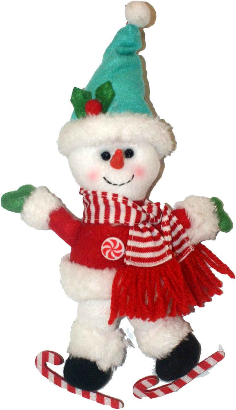32537 - Adorable 11" Plush Snowman on Candy Skis for Whimsical Holiday Decor |Pod 2-6|