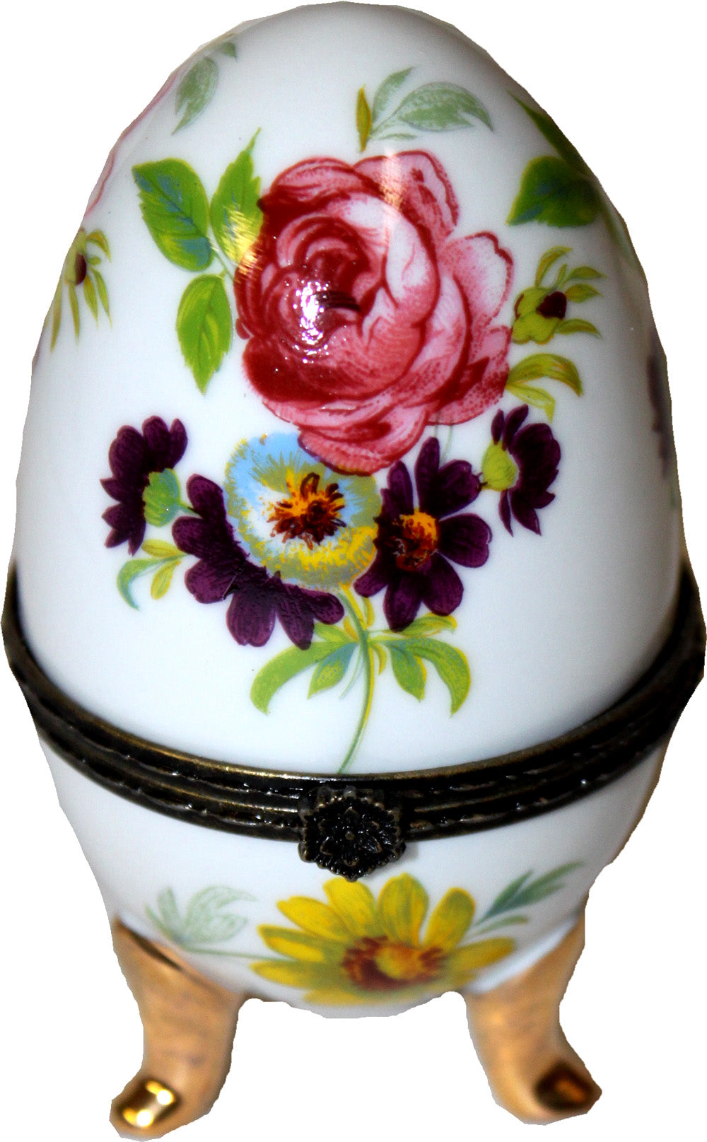 3282 - 4-inch Pink Rose & Pansy Decorative Egg Box - Hand-Painted Porcelain Keepsake - |15-29|