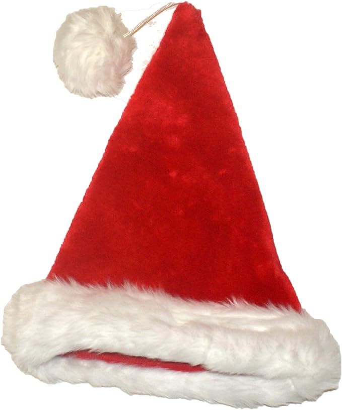 32882 - Soft Plush Red Santa Hat with Dangling Pom and White Faux-Fur Brim, Medium |Pod 2-57|