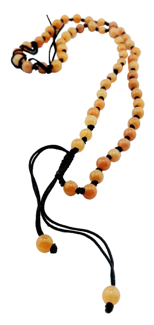 3356 - Tan Jade Bead Necklace Macrame - |Clear-20|
