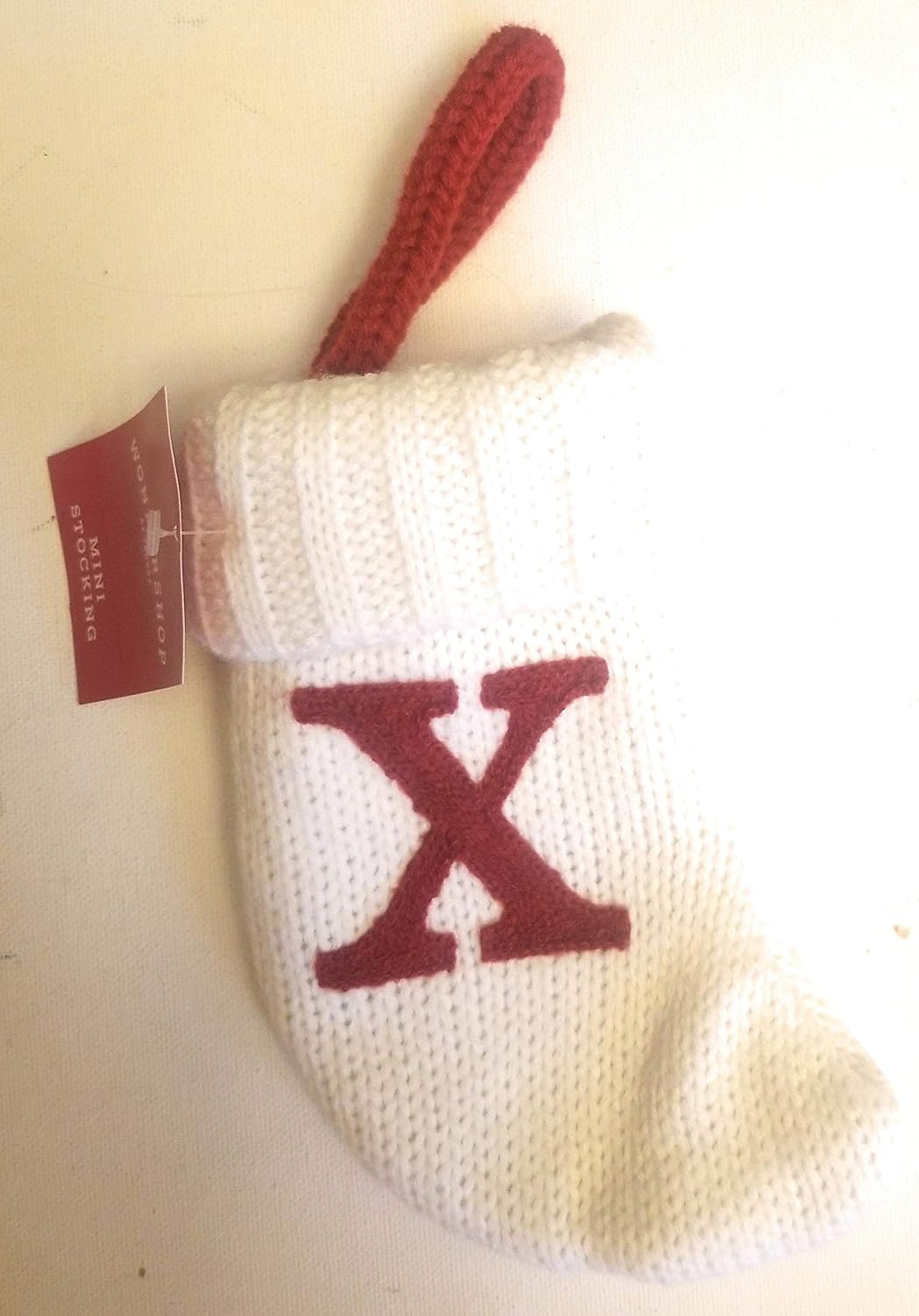 33566 - White Mini 7" Christmas Stocking with Red Embroidered Initial X |Pod 2-53|