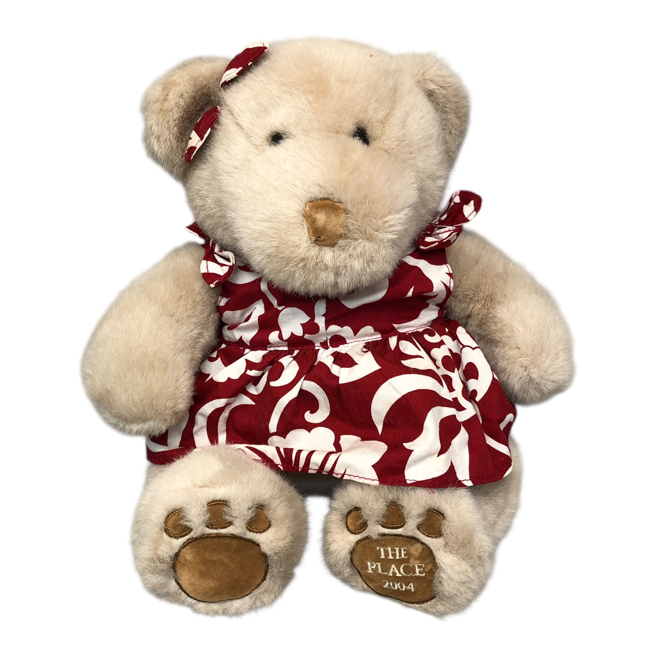 34105 - THE PLACE 2004 14" PLUSH BEAR HAWAIIN DRESS