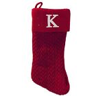 34466 - Red Cable Knit Christmas Holiday Stocking Initial K for Seasonal Home Decoration |Pod 2-49|