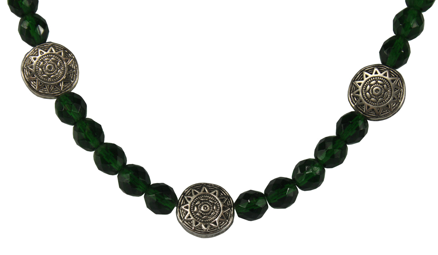 3453 - Green Bead Tribal Sun Choker - |Clear-93|