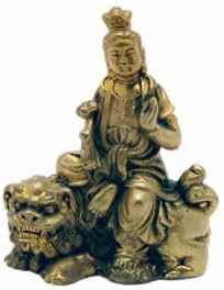 3464 - 3" Brass Quan Yin - On F Dog - |X-28|