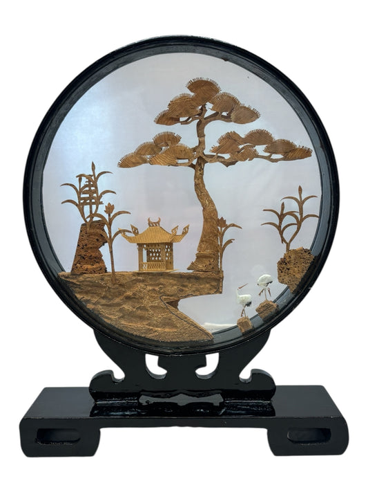 3525 - 11.5" Vintage Chinese Cork Diorama - Two Cranes |Y-3|