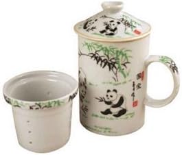 3545 - Set of Two Ceramic 10 oz Tea Cups with strainer Featuring Panda and Bamboo |10-15|