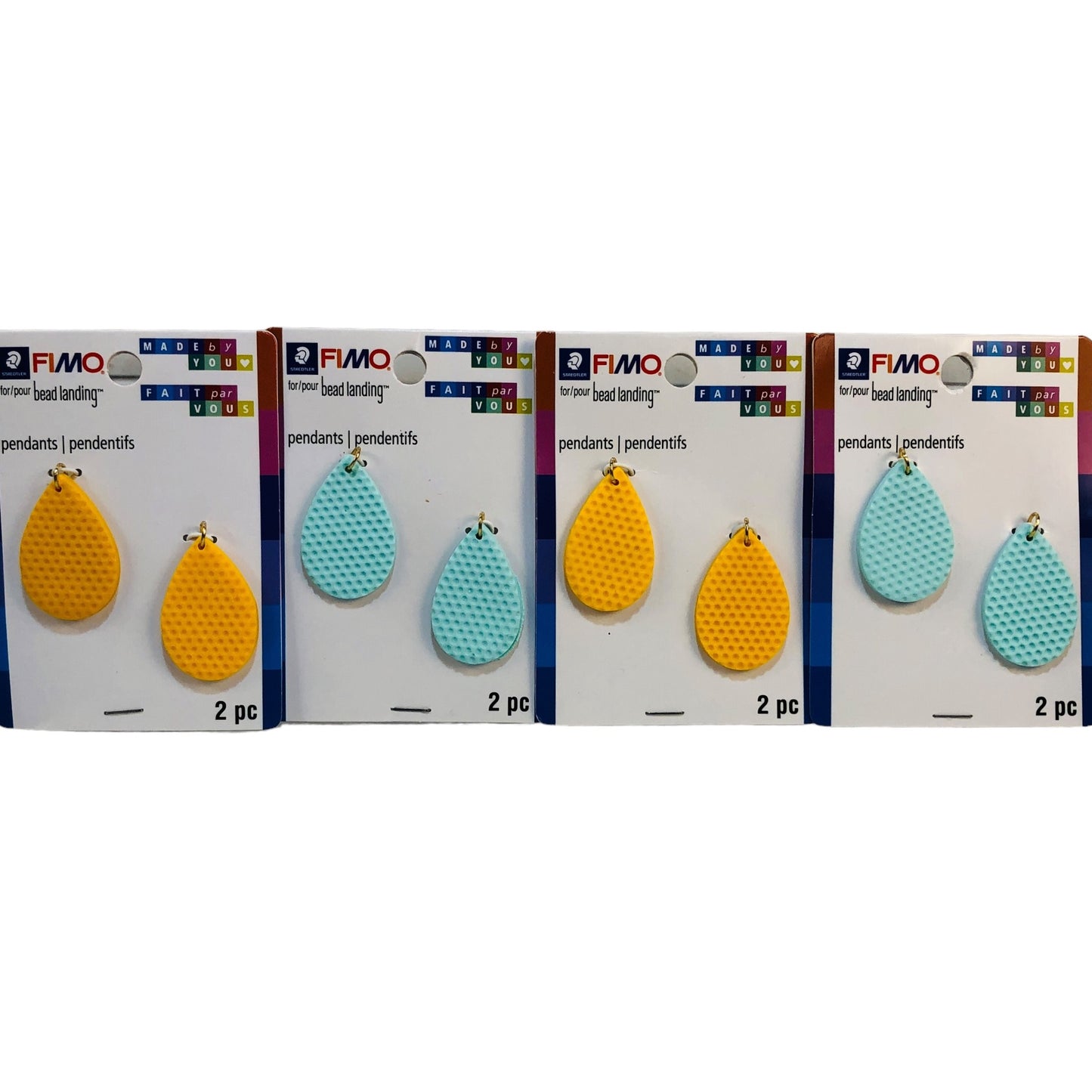 3628 - 4 pk Yellow Aqua Fimo Pendants - |BA-3|