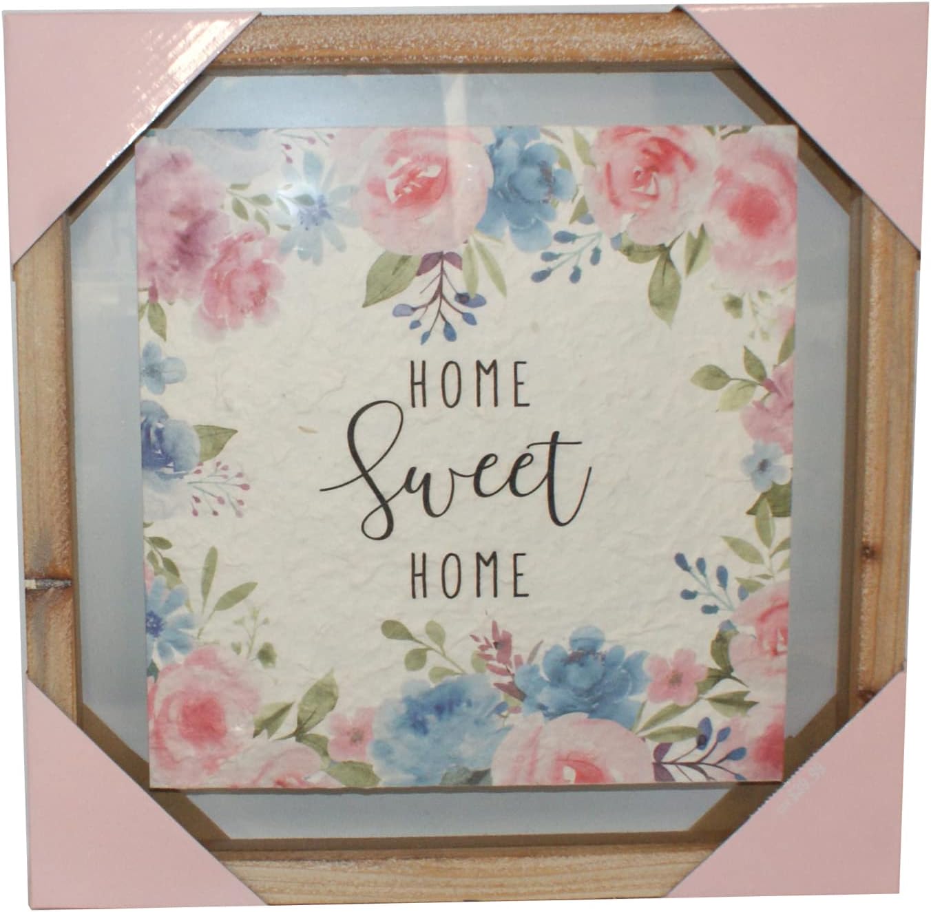 36975 -Rustic Wood Framed Glass Sign - 14" Home Sweet Home Floral Decor |14-36|