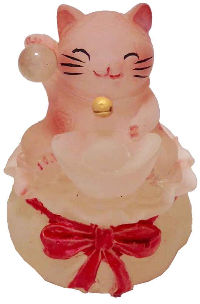 3727 - 3" Clear Red Maneki Cat - Orb - |Z-78|