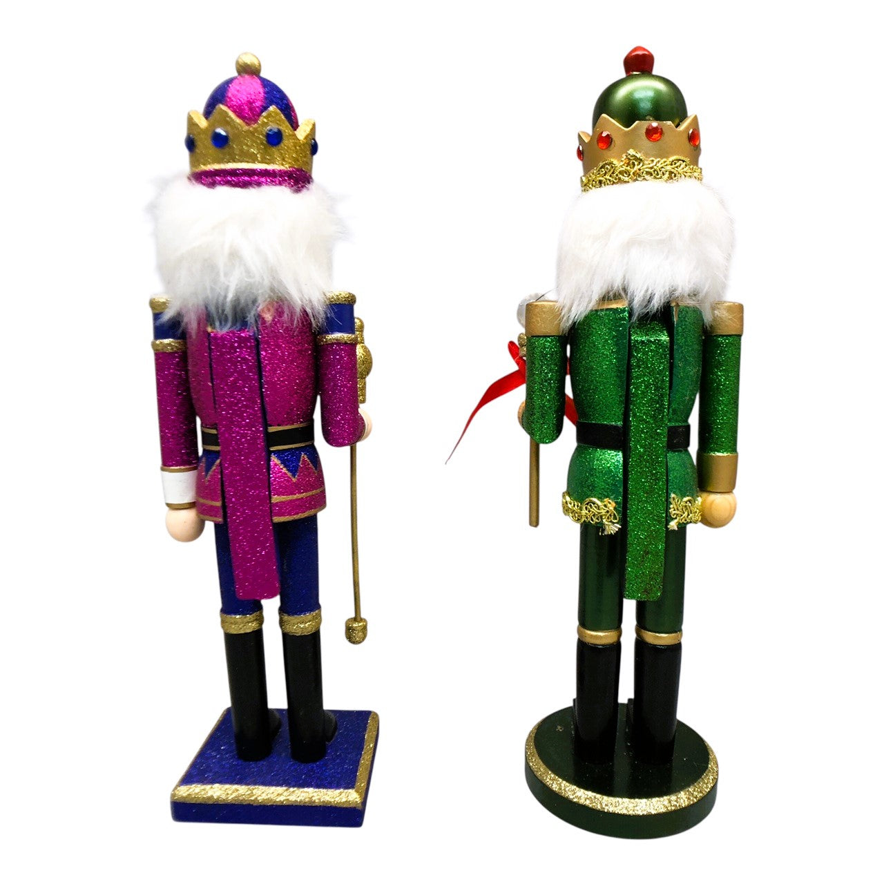 37278 - Charming Handcrafted Set of 2 14-Inch Wooden Staff Nutcrackers for Festive Holiday Decor |PIC 11825|