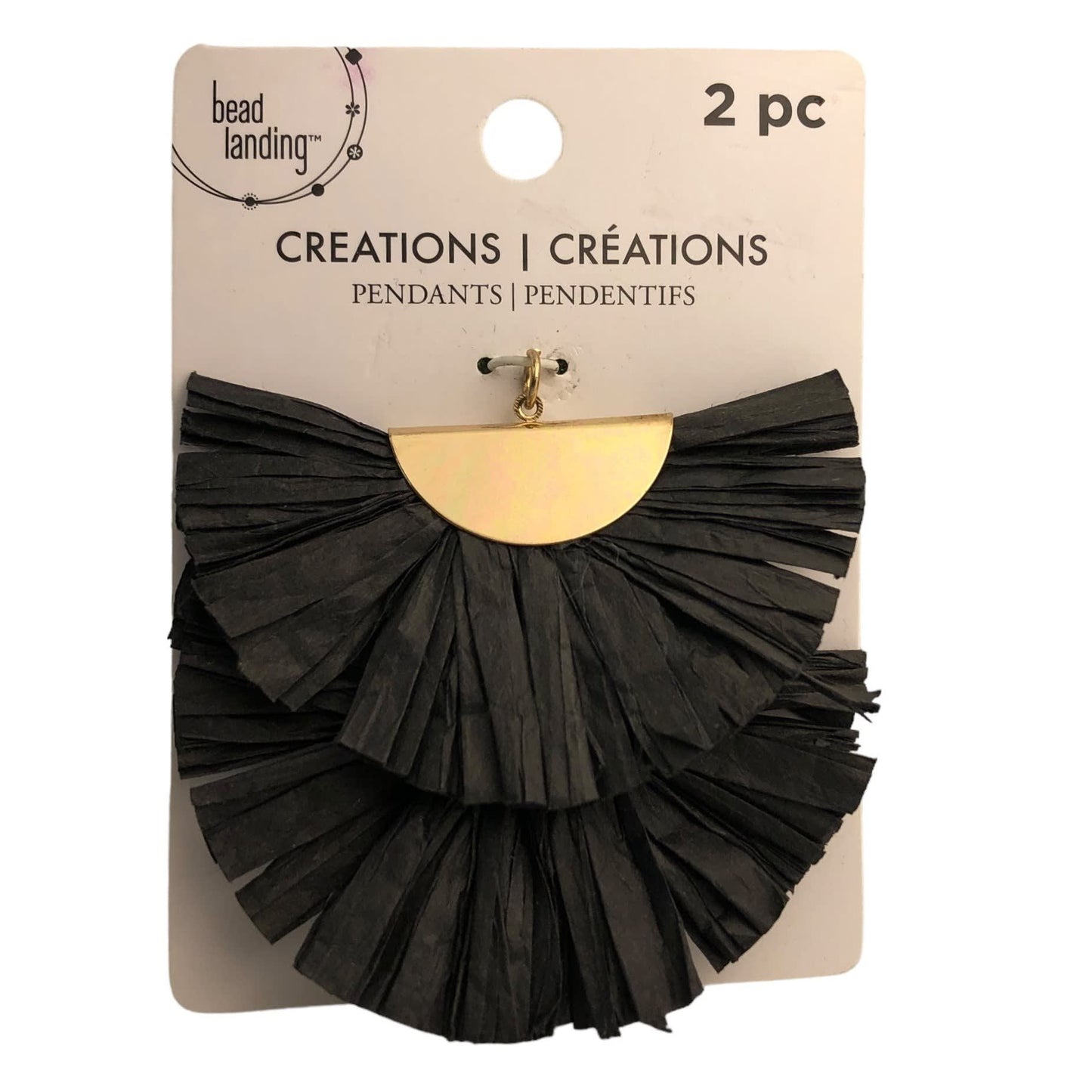 374 - Bead Landing Fan Shaped Black Paper Pendants - |Clear-137|